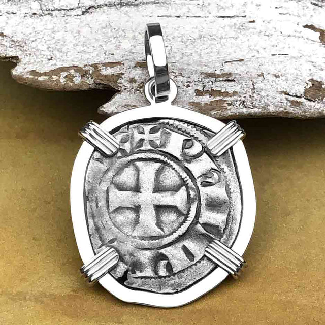 Templar Knights Era Medieval Protection & Perseverance Silver Denier Tournios Sterling Silver Pendant