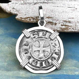 Templar Knights Era Medieval Protection & Perseverance Silver Denier Tournios Sterling Silver Pendant