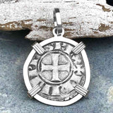 Templar Knights Era Medieval Protection & Perseverance Silver Denier Tournios Sterling Silver Pendant