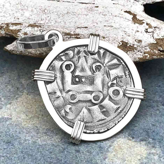 Templar Knights Era Medieval Protection & Perseverance Silver Denier Tournios Sterling Silver Pendant