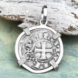 Templar Knights Era Medieval Protection & Perseverance Silver Denier Tournios Sterling Silver Pendant