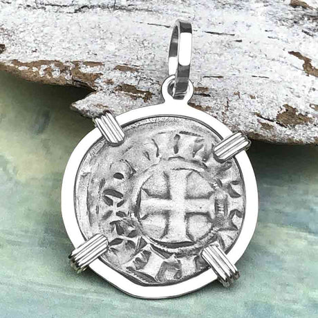 Templar Knights Era Medieval Protection & Perseverance Silver Denier Tournios Sterling Silver Pendant