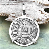 Templar Knights Era Medieval Protection & Perseverance Silver Denier Tournios Sterling Silver Pendant