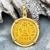 Byzantine Empire Victory Cross 24K Gold Solidus Coin Circa 610 AD in 18K Gold Pendant