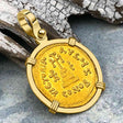 Byzantine Empire Victory Cross 24K Gold Solidus Coin Circa 610 AD in 18K Gold Pendant