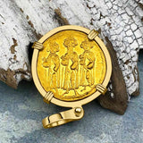 Byzantine Empire Victory Cross 24K Gold Solidus Coin Circa 610 AD in 18K Gold Pendant