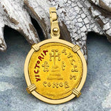 Byzantine Empire Victory Cross 24K Gold Solidus Coin Circa 610 AD in 18K Gold Pendant