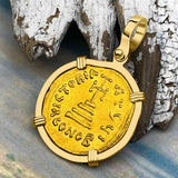 Byzantine Empire Victory Cross 24K Gold Solidus Coin Circa 610 AD in 18K Gold Pendant