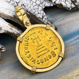 Byzantine Empire Victory Cross 24K Gold Solidus Coin Circa 610 AD in 18K Gold Pendant