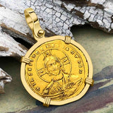 Byzantine Jesus Christ King of Kings 23K Gold Nomisma Coin Circa 976 AD 18K Gold Pendant