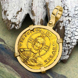 Byzantine Jesus Christ King of Kings 23K Gold Nomisma Coin Circa 976 AD 18K Gold Pendant