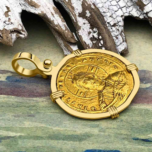 Byzantine Jesus Christ King of Kings 23K Gold Nomisma Coin Circa 976 AD 18K Gold Pendant
