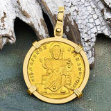 Byzantine Jesus Christ King of Kings 24K Gold Solidus Coin Circa 921 AD 18K Gold Pendant