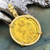 Byzantine Jesus Christ King of Kings 24K Gold Solidus Coin Circa 921 AD 18K Gold Pendant