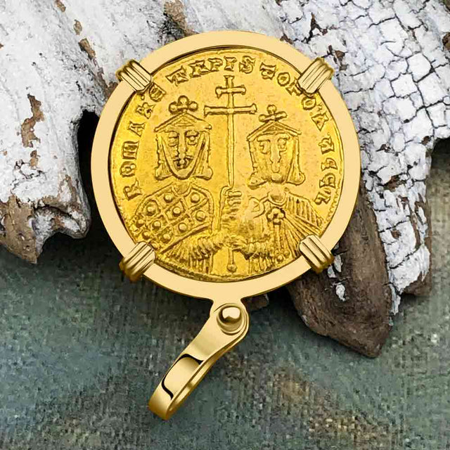 Byzantine Jesus Christ King of Kings 24K Gold Solidus Coin Circa 921 AD 18K Gold Pendant