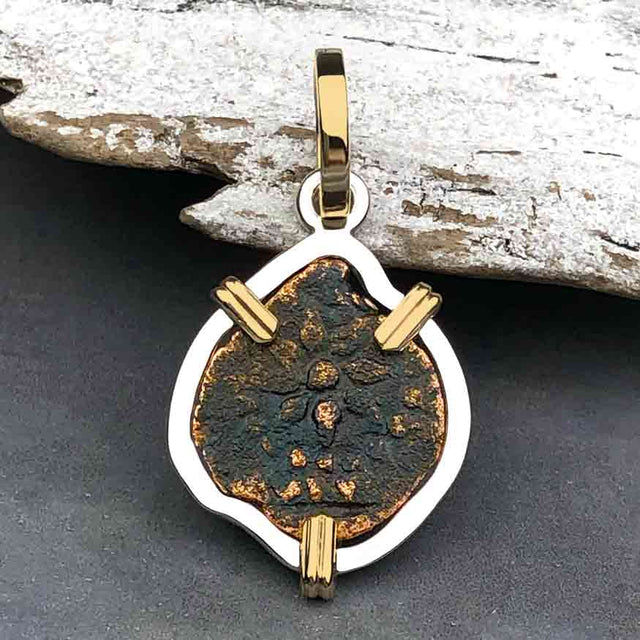 Biblical Widow's Mite 14K Gold and Sterling Silver Pendant
