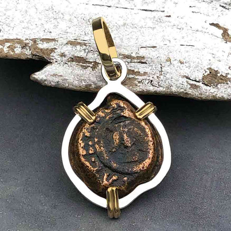 Biblical Widow's Mite 14K Gold and Sterling Silver Pendant