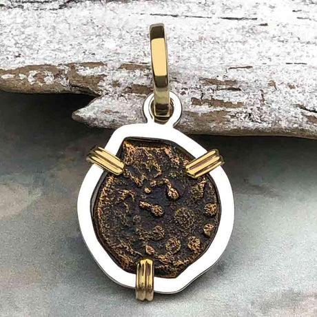 Biblical Widow's Mite 14K Gold and Sterling Silver Pendant