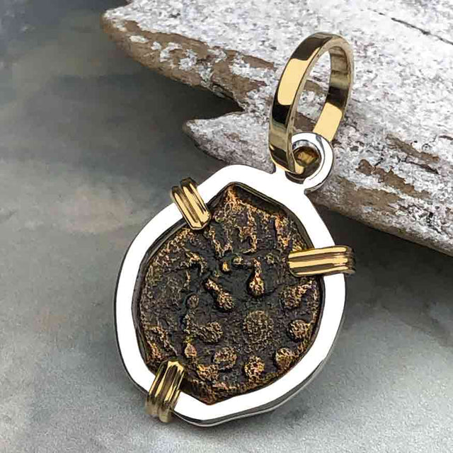Biblical Widow's Mite 14K Gold and Sterling Silver Pendant