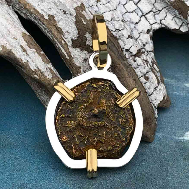 Biblical Widow's Mite 14K Gold and Sterling Silver Pendant