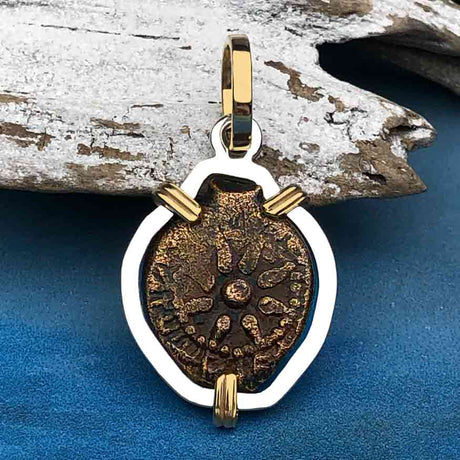 Biblical Widow's Mite 14K Gold and Sterling Silver Pendant