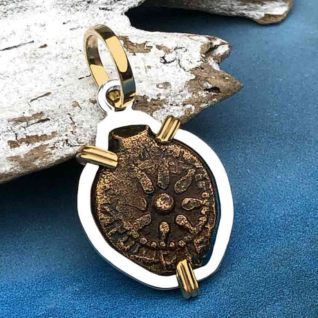 Biblical Widow's Mite 14K Gold and Sterling Silver Pendant