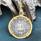 Templar Knights Era Medieval France Silver Maille Tierce Crusader Cross Coin 14K Gold Pendant