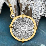 Templar Knights Era Medieval France Silver Maille Tierce Crusader Cross Coin 14K Gold Pendant