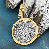 Templar Knights Era Medieval France Silver Maille Tierce Crusader Cross Coin 14K Gold Pendant