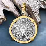 Templar Knights Era Medieval France Silver Maille Tierce Crusader Cross Coin 14K Gold Pendant