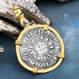 Templar Knights Era Medieval France Silver Maille Tierce Crusader Cross Coin 14K Gold Pendant