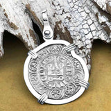 Templar Knights Era Medieval France Silver Maille Tierce Crusader Cross Coin 14K White Gold Pendant