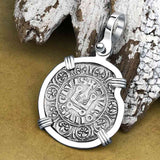 Templar Knights Era Medieval France Silver Maille Tierce Crusader Cross Coin 14K White Gold Pendant