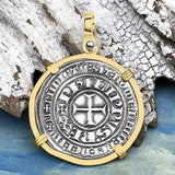 Templar Knights Era Medieval France Silver Gros Tournois circa 1290 Crusader Cross Coin 14K Gold Pendant