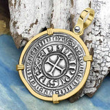 Templar Knights Era Medieval France Silver Gros Tournois circa 1290 Crusader Cross Coin 14K Gold Pendant