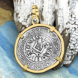 Templar Knights Era Medieval France Silver Gros Tournois circa 1290 Crusader Cross Coin 14K Gold Pendant