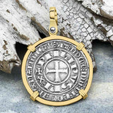 Templar Knights Era Medieval France Silver Gros Tournois circa 1290 Crusader Cross Coin 14K Gold Pendant