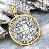Templar Knights Era Medieval France Silver Gros Tournois circa 1290 Crusader Cross Coin 14K Gold Pendant