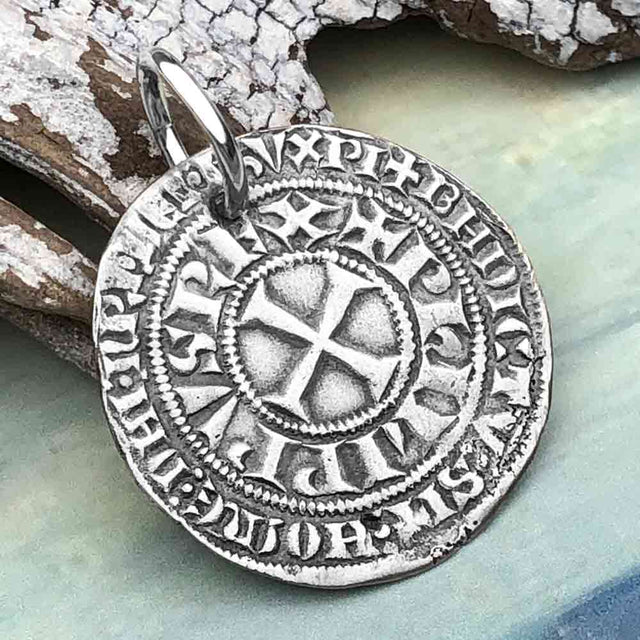 Templar Knights Era Medieval France Silver Gros Tournois circa 1290 Crusader Cross Coin Pendant | Artifact #4770
