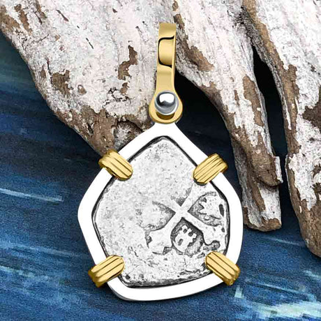1715 Fleet Shipwreck Pirate Era Spanish 1 Reale "Piece of 8" 14K Gold & Sterling Silver Pendant