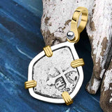 1715 Fleet Shipwreck Pirate Era Spanish 1 Reale "Piece of 8" 14K Gold & Sterling Silver Pendant