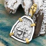 1715 Fleet Shipwreck Pirate Era Spanish 1 Reale "Piece of 8" 14K Gold & Sterling Silver Pendant