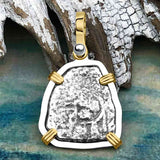 1715 Fleet Shipwreck Pirate Era Spanish 1 Reale "Piece of 8" 14K Gold & Sterling Silver Pendant