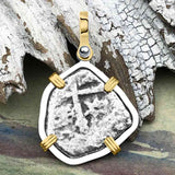 1715 Fleet Shipwreck Pirate Era Spanish 1 Reale "Piece of 8" 14K Gold & Sterling Silver Pendant