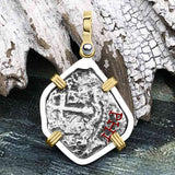 1715 Fleet Shipwreck Pirate Era Spanish 1 Reale "Piece of 8" 14K Gold & Sterling Silver Pendant
