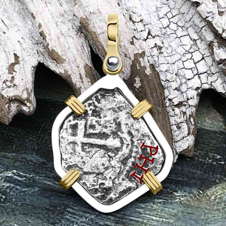1715 Fleet Shipwreck Pirate Era Spanish 1 Reale "Piece of 8" 14K Gold & Sterling Silver Pendant