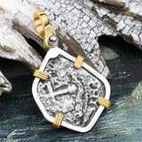1715 Fleet Shipwreck Pirate Era Spanish 1 Reale "Piece of 8" 14K Gold & Sterling Silver Pendant