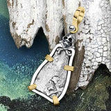 1715 Fleet Shipwreck Skull & Cross Bones Era Spanish 1 Reale "Piece of 8" 14K Gold & Sterling Silver Pendant