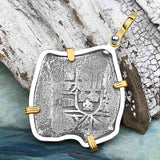 1715 Fleet Shipwreck Pirate Era Spanish 4 Reale Piece of 8 14K Gold and Sterling Silver Pendant