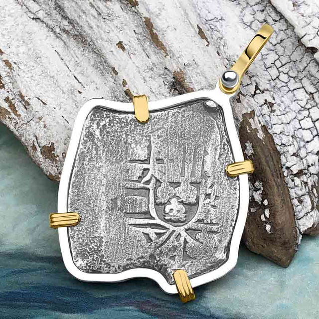 1715 Fleet Shipwreck Pirate Era Spanish 4 Reale Piece of 8 14K Gold and Sterling Silver Pendant